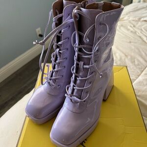 Lavender Patent Leather Lace-Up Boots